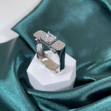 Square S925 Sterling Silver color Natural White Zircon with Diamond Style Ring for Men Fine Jewelry Square Shape Zircon Rings Rongoworks