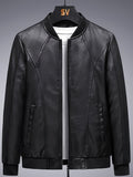Men's Zip Up Leather Jacket, Fleece Lining Lightweight Jacket For Big And Tall Guys, Plus Size