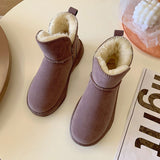 Round Toe Plush Inner Snow Boots, Solid Color Anti Slip Thermal Pull On Cotton Sneakers, Women's Footwear