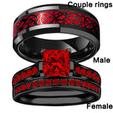 Red Engagement Vintage Stainless Steel Men and Woman Romantic Zircon Ring Set