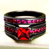 Engagement Red & Pink Inlaid Zircon Ring Set Rongoworks