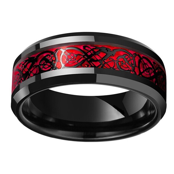 Red Engagement Vintage Stainless Steel Men and Woman Romantic Zircon Ring Set Rongoworks