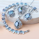 Rainbow Natural Zircon Jewelry Sets 925 Sterling Silver Women Wedding Jewelry Earrings Bracelets Rings Pendant Necklace Set