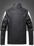 Men's Winter Fleece Warm PU Leather Jacket, Casual Patchwork Slim Bomber Jacket, Motorcycle Jacket Rongoworks